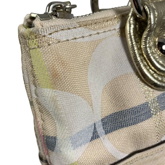 COACH Poppy Signature Ivory Gold Tattersall Sequined Glam Tote Purse 19867 - Picture 10 of 16